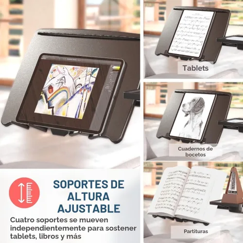 Vista 6 de LEVO G2-801 Deluxe - Soporte rodante para laptop con bandeja para ratón, color bronce y negro Tilting platform, swing arm, locking wheels