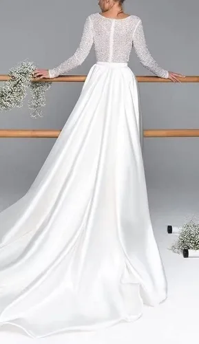 Vista 2 de homdor Vestido de fiesta de lentejuelas de manga larga, vestido de baile brillante, vestido de noche formal con cuello en V, vestido de novia