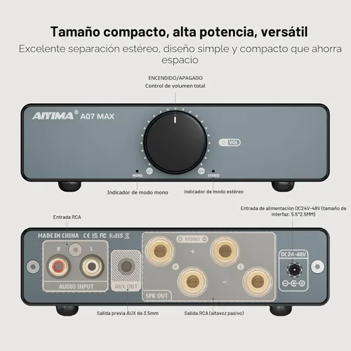 Vista 2 de AIYIMA A07 MAX Amplificador Estéreo de 2 Canales para Audio del Hogar 300W*2 TPA3255 Clase D Amplificador de Potencia/Amplificador Mono Enlazable