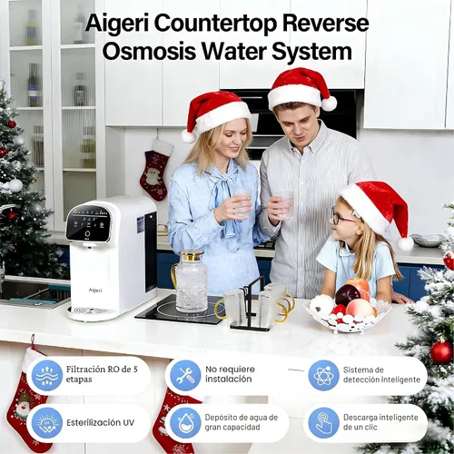 Vista 2 de Aigerri Filtro de agua portátil de ósmosis inversa para encimera con sistema de filtración de ósmosis inversa UV, 5 etapas, no necesita instalación
