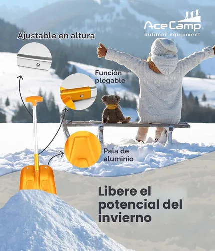 Vista 3 de AceCamp - Pala de nieve portátil telescópica y ligera, de aluminio, plegable