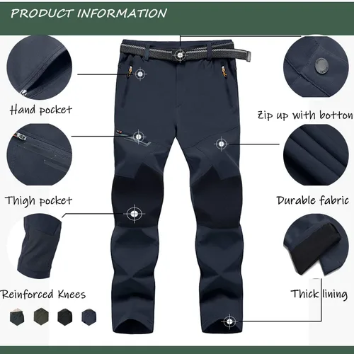 Vista 5 de TACVASEN pantalones de senderismo para hombre con forro polar reforzados en las rodillas ligeros para esquí y snowboard sin cinturón