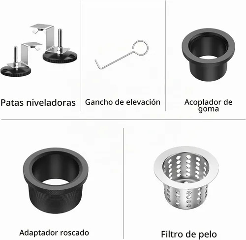 Vista 6 de Desagüe lineal de ducha de 18 pulgadas, color negro mate, drenaje rectangular de piso de acero inoxidable con cubierta reversible, atrapa pelo, pies