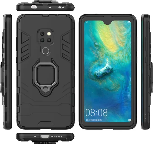 Vista 7 de Funda para Huawei Mate 20 con protector de pantalla de vidrio templado y soporte magnético para anillo con soporte, accesorios delgados para celdas