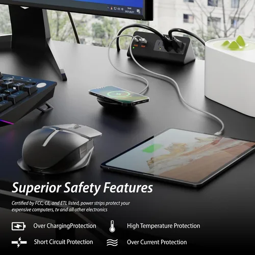 Vista 3 de Regletas de alimentación mejoradas para montaje con abrazadera de borde de escritorio con puertos USB, puerto USB-C de carga rápida PD20 W y 3