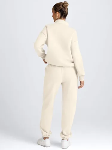 Vista 5 de AUTOMET Conjunto deportivo de 2 piezas para mujer, manga larga, media cremallera y pantalones deportivos holgados con bolsillos