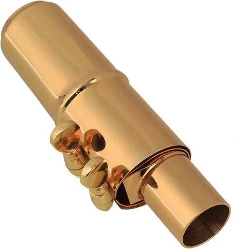 Vista 5 de Yibuy Boquilla de saxofón tenor B-flat de latón chapado en oro con ligadura de tapa 7 #