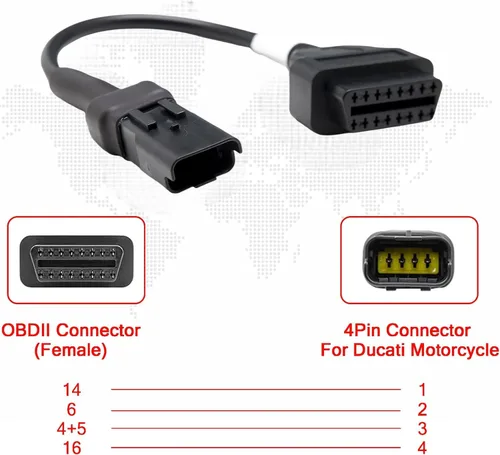 Vista 4 de Cable adaptador de 4 pines a 16 pines para motocicleta, diagnóstico de fallas de motor OBD2 y detector compatible con motocicletas Ducati
