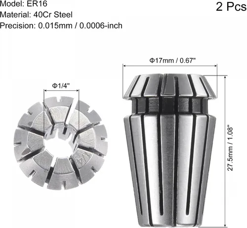 Vista 2 de uxcell ER16 Spring Collet, 1/4" Chuck para máquina de grabado CNC Torno Fresado 2pcs