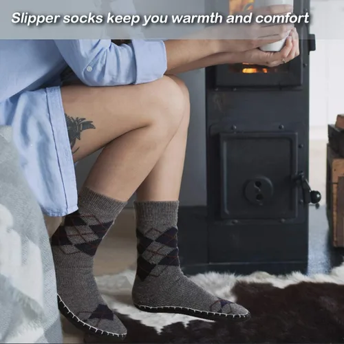 Vista 4 de Vihir Calcetines de invierno para hombre, antideslizantes, para el hogar, cálidos, para interiores, para el hogar