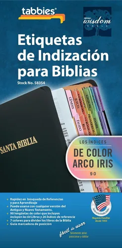 Vista 3 de Tabbies Pestañas bíblicas de arco iris español, Antiguo y Nuevo Testamento, 90 pestañas autoadhesivas de índice bíblico español, etiquetas de libros