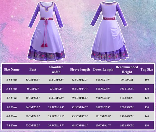 Vista 6 de iTVTi Wish Asha - Disfraz de princesa para niñas, vestido de Halloween, Navidad, disfraz de cosplay morado