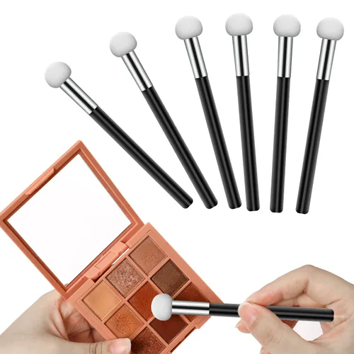 Vista 4 de 6 piezas de esponja de base para polvo, esponja de maquillaje con mango, esponjas de maquillaje de hongos, esponja correctora, cepillo de Negro