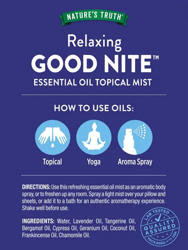 Vista 6 de Nature's Truth Good Nite - Bruma de aceite esencial 2.4 onzas líquidas Mezcla calmante para uso tópico, yoga y aroma en aerosol