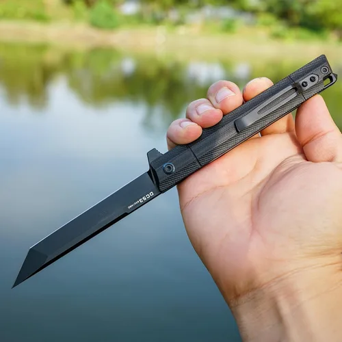 Vista 7 de Cuchillo plegable de bolsillo FORESAIL, hoja de acero DC53 y mango G10. Con clip de bolsillo y rompecristales, cuchillo de bolsillo para hombres
