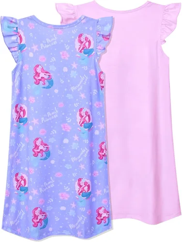 Vista 2 de QPANCY Paquete de 2 camisones para niñas, pijamas con mangas con vuelo, vestidos de noche de princesa, ropa de dormir de algodón