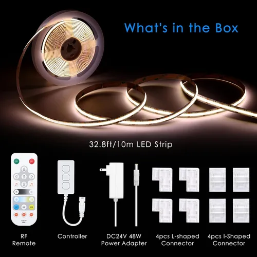 Vista 7 de CCT COB Smart LED Strip – 32.8 pies/32.8 ft sintonizable blanco 2700K-6500K 24V tira de luz regulable con control remoto 6400LEDs CRI90+ compatible