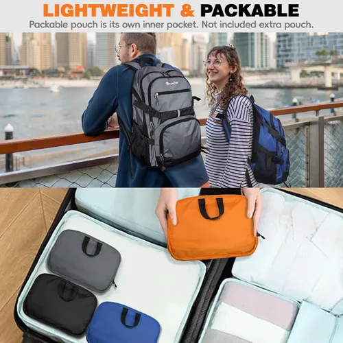 Vista 7 de Seektop Mochila de senderismo plegable de 40 L para mujeres y hombres, mochila de viaje ligera para llevar en el trabajo, negocios, ocio y trabajo