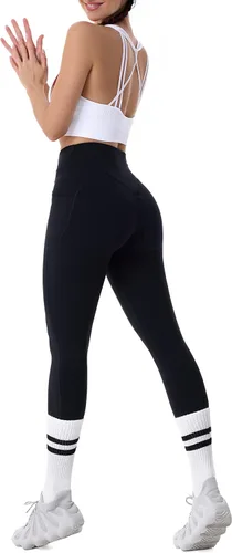 Vista 6 de Sunzel Leggings elásticos de cintura alta para mujer, color negro, talla M, Negro