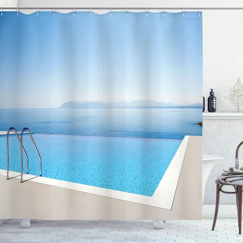 Vista 154 de set de cortina para baño decorativa de tela de poliéster con ganchos
