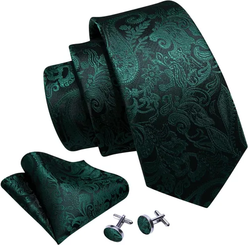 Vista 25 de Barry.Wang - Juego de corbata de seda para hombre, diseño de cachemira, pañuelo y gemelos de bolsillo