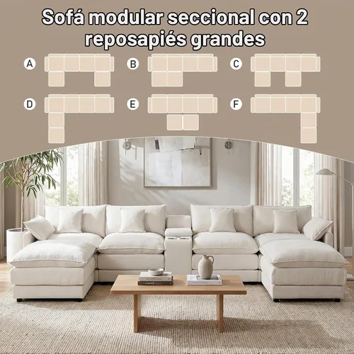 Vista 4 de ONEMMLION Sofá seccional en forma de U de gran tamaño de 145 pulgadas