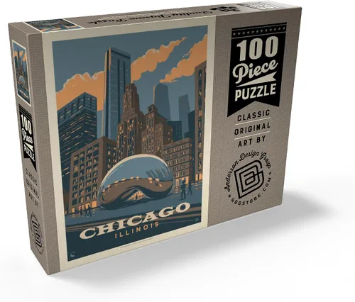 Vista 2 de MyPuzzle Chicago, IL: Magic Bean, Vintage Poster - Rompecabezas prémium de 100 piezas para adultos