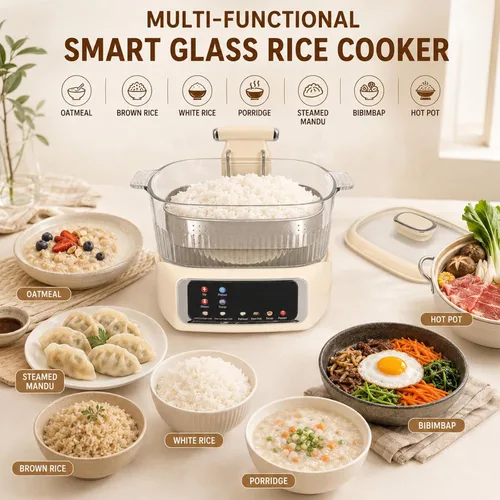 Vista 4 de Arrocera baja en azúcar 4L – Cocina multifuncional de arroz baja en carbohidratos r con cesta de elevación automática, preajuste y temporizador