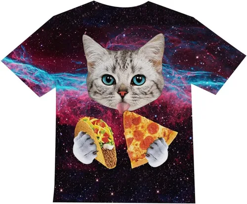 Vista 5 de Camisetas con estampado 3D de gato de galaxia para niños y niñas de 4 a 14 años