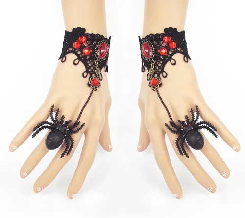 Vista 2 de MineSign Disfraces de Halloween, guantes sin dedos, pulsera de encaje, fiesta, boda, novia