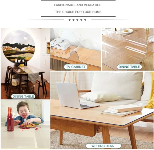 Vista 6 de Protector de mesa de comedor de PVC, mantel transparente lavable, protector de tapete de mesa, lona de vinilo, 52 tamaños, 0.039 pulgadas de grosor