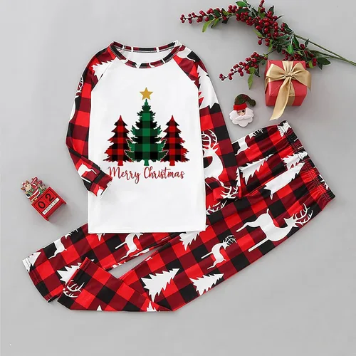 Vista 4 de Kainawee Pijamas de Navidad para la familia 2023 a juego, juego de 2 piezas de manga larga para festival, fiesta, pijamas