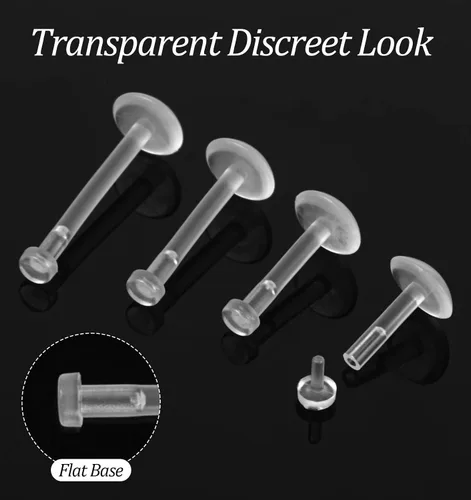 Vista 2 de Piercing de labio transparente, 28 piezas de joyería transparente para piercing de nariz para mujeres y hombres, aretes transparentes para nariz