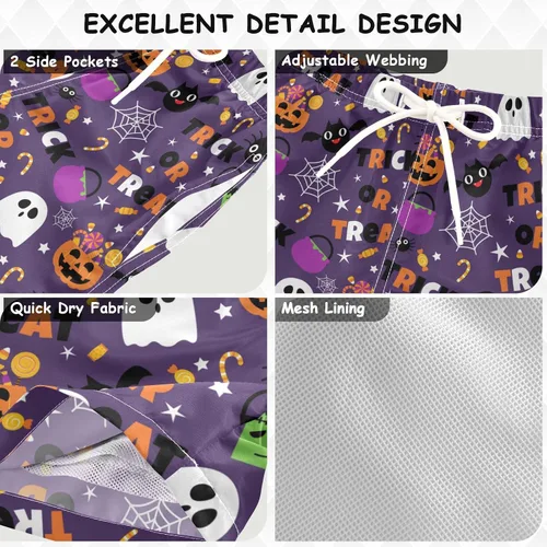 Vista 2 de Traje de baño morado de Halloween para niños, traje de baño para playa, pantalones cortos para bebé, pantalones cortos de tabla para vacaciones