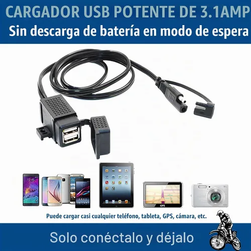 Vista 4 de MOTOPOWER MP0609C - Kit de cargador doble USB impermeable para motocicleta de 3,1 A, adaptador SAE a USB, cable para teléfono, tableta, GPS a)
