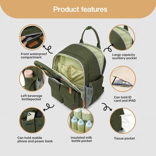 Vista 5 de Mochila para pañales con capacidad de 25 litros con cambiador para niños y niñas, artículos esenciales para bebés para mamá (negro)