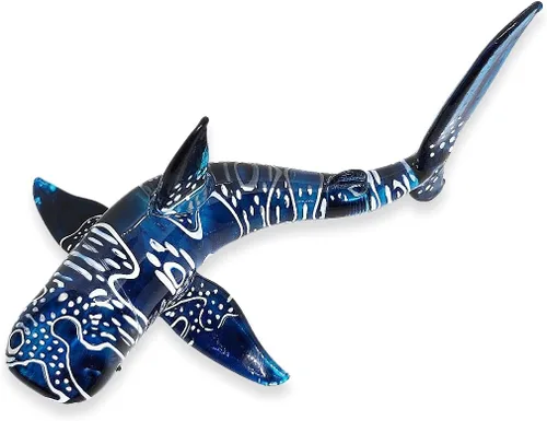 Vista 10 de Pequeña figura de tiburón blanco punteado azul dorado de 6.5 pulgadas, tiburones de vidrio soplado a mano, vida marina, peces marinos, animales