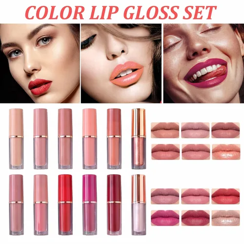 Vista 2 de Lápiz labial líquido de 12 colores, tinte de labios, mate de larga duración, impermeable, juego de brillo labial para crear maquillaje de labios