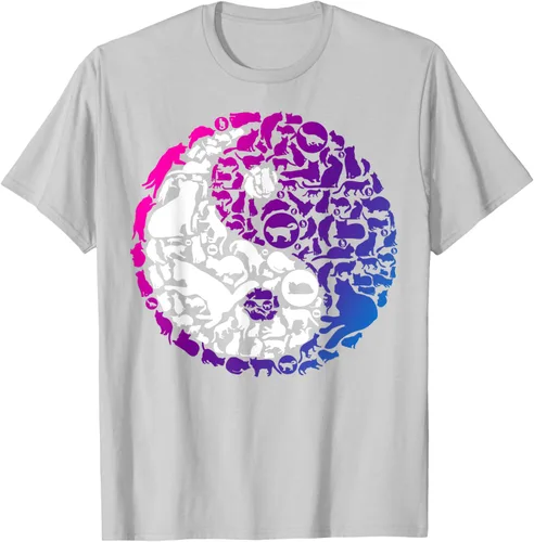 Vista 44 de Cute Kitty Cats and Zen Spirit Peace & Love Yin Yang - Camiseta de gato Negro
