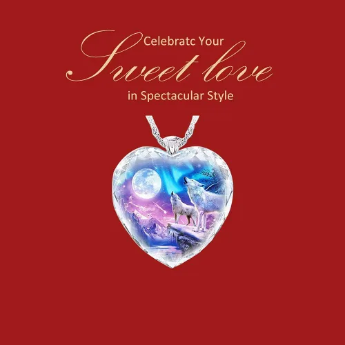 Vista 4 de Howling Wolf Plexiglass Necklace, Charm Unique Heart Pendant Necklace with Silver Long Chain, Personalized Jewelry Gifts for Boys Men Girls Women