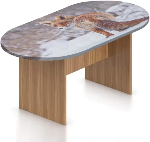 Vista 24 de Mantel ajustable ovalado de poliéster elástico de fantasía, diseño de casa del bosque en musgo, diseño de bosque encantado, se adapta a mesas