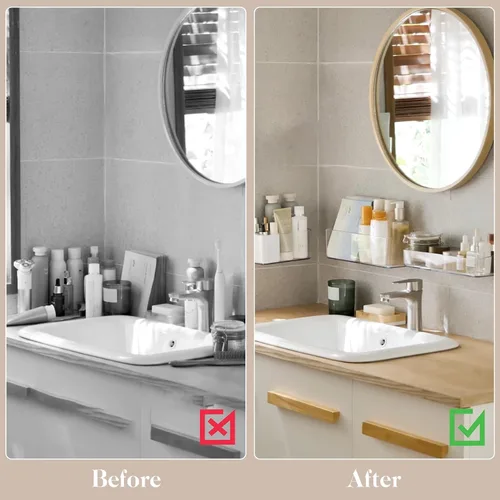 Vista 4 de PAVSTINE Paquete de 2 estantes de ducha transparentes, estantes adhesivos para ducha de baño, organizador de ducha de baño montado en la pared