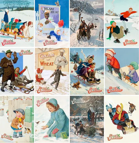 Vista 2 de PIXILUV Tarjetas de felicitación de Navidad 12 tarjetas de notas ~ Diversión en la nieve para niños y tiempo en familia ~ Reimpresión de postales