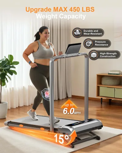 Vista 5 de Almohadilla para caminar con 15% de inclinación automática y barra de mango de 12 niveles, pantalla de interfaz de usuario de capacidad de 450