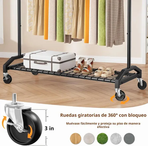 Vista 8 de Wiracks Perchero de Servicio Pesado para Colgar Ropa 350lbs Perchero de Ropa Ruedas Industriales de 3" 51 a 71" An x 16.53" Pr x 65" a 71" Al