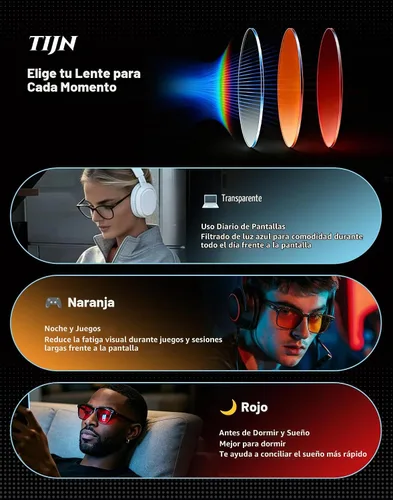 Vista 7 de TIJN Round Blue Light Blocking Glasses Men Women for Computer Gaming Daily 33. (Lente ámbar) transparente