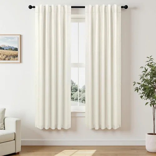 Vista 55 de Pitalk Cortinas cortas 100% opacas de lino para cafetería, 40 pulgadas de largo, 2 paneles, cortinas de puerta francesa para ventana, cortina