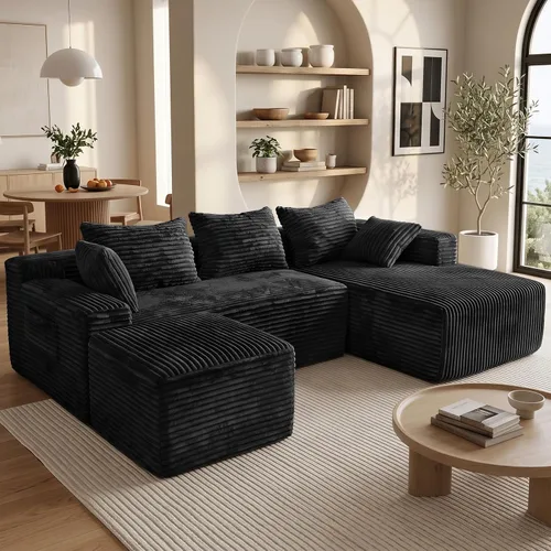 Vista 9 de Sofá modular 110 sin hueso con 2 otomanas, sofá modular en forma de U de pana, sofá convertible en nube con asientos profundos, no requiere montaje