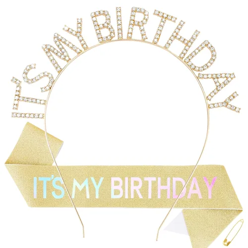 Vista 8 de Coronas de cumpleaños para mujer, juego de banda y diadema de cumpleaños, banda y tiara de cumpleaños de princesa, regalos de cumpleaños