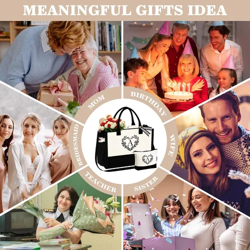 Vista 2 de YOOLIFE Regalos para mujeres – Bolsa de playa con monograma inicial con bolsa de maquillaje, día de la madre, regalos de cumpleaños para mujeres